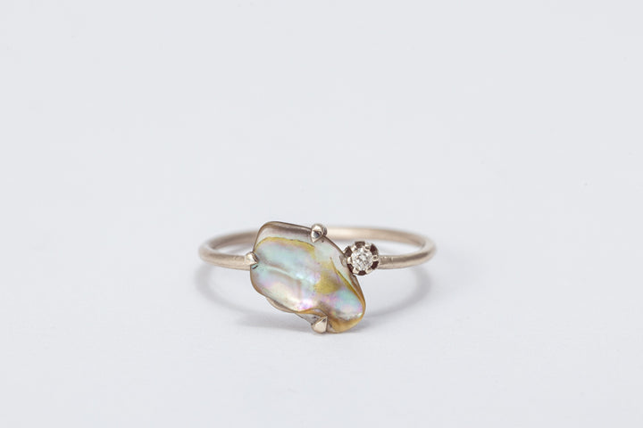 טבעת צדף אבלון ויהלום