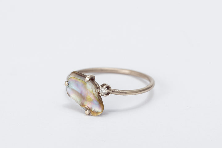 טבעת צדף אבלון ויהלום