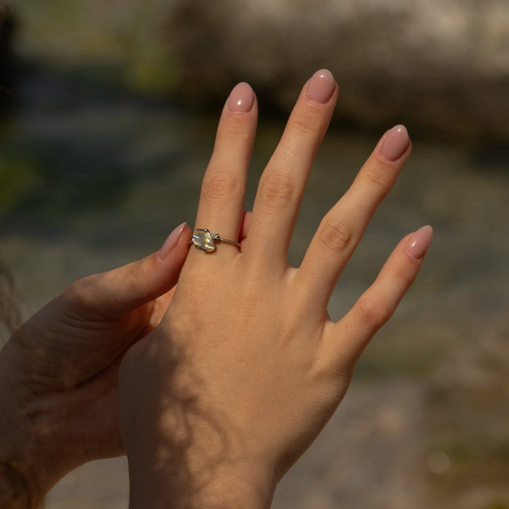 טבעת צדף אבלון ויהלום