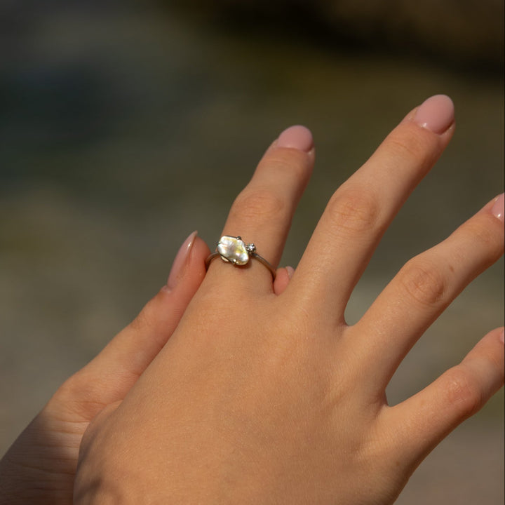 טבעת צדף אבלון ויהלום