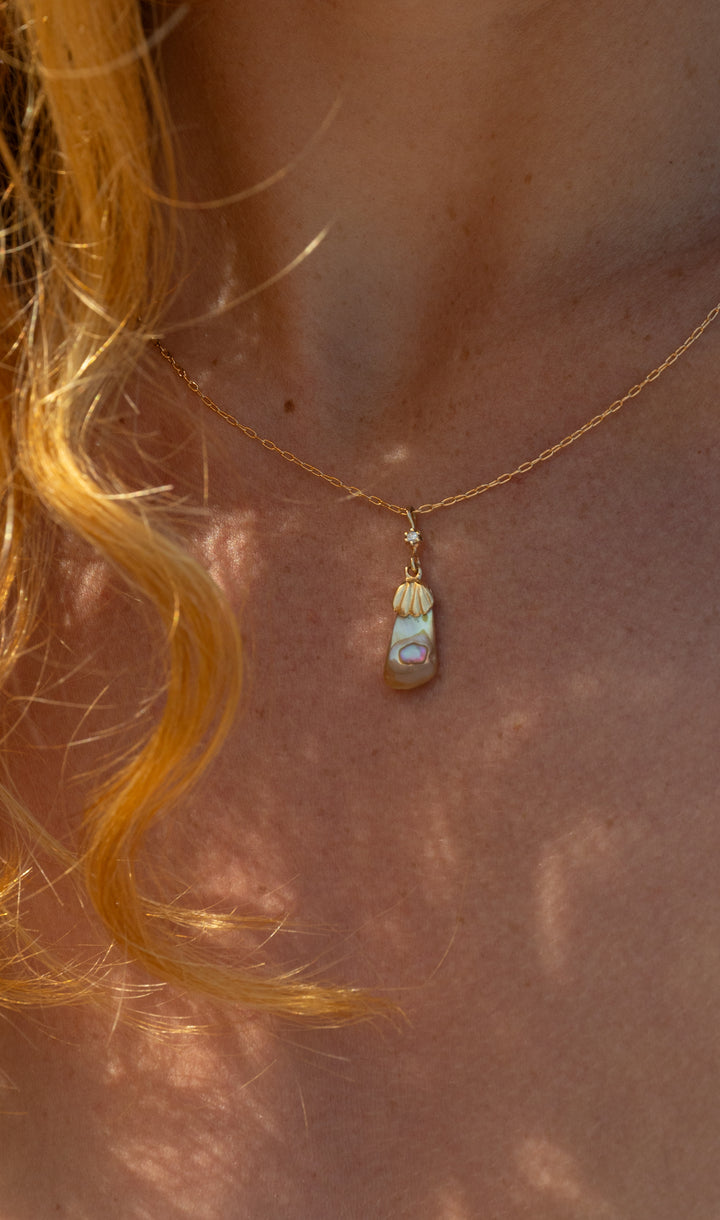 שרשרת צדף אם הפנינה ויהלום