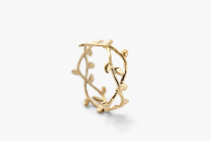 14K Gold Delicate Nature Inspired Ring, Gold Leaf Branch Ring, Olive engagement Ring