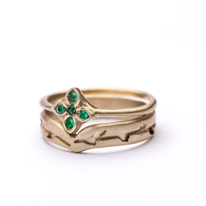 14k solid yellow gold Flower Emerald Engagement Ring, Natural Emerald May birthstone ring, Wedding Ring for Women