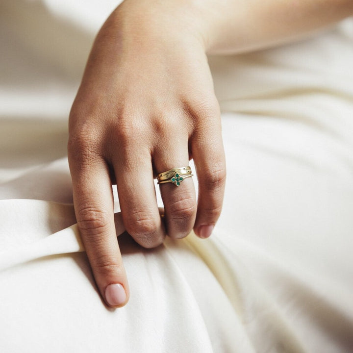 14k solid yellow gold Flower Emerald Engagement Ring, Natural Emerald May birthstone ring, Wedding Ring for Women