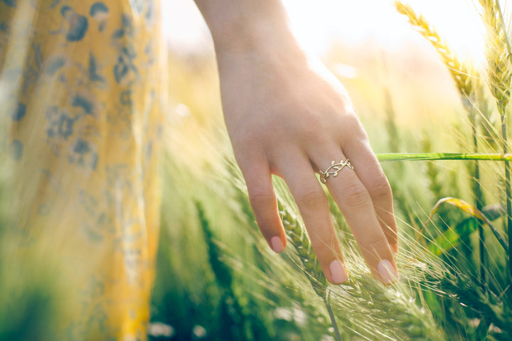14K Gold Delicate Nature Inspired Ring, Gold Leaf Branch Ring, Olive engagement Ring