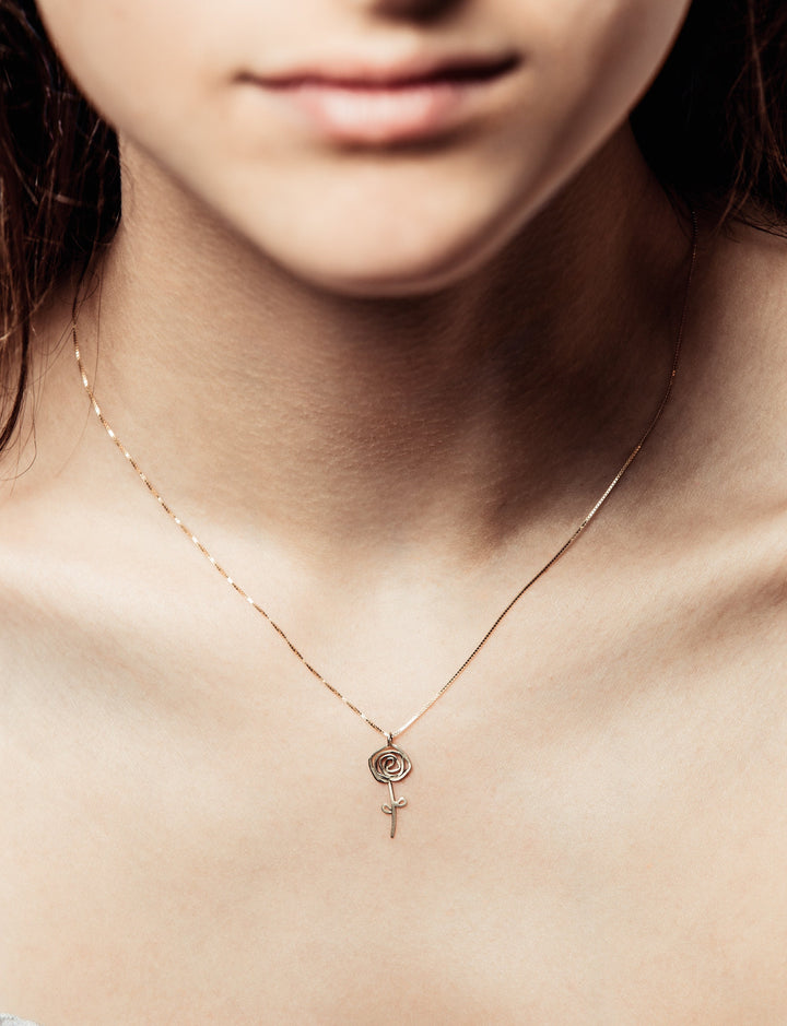 Tiny Rose Pendant Necklace, Small Gold Flower Necklace, 14k Solid Gold Minimalist Necklace, Bat Mitzvah Gift, Short Necklace For Her