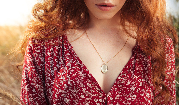 Romantic Fine 14K Solid Gold Small Diamonds Oval Coin Pendant for Women | Mothers Day Necklace | Beloved Heart Necklace