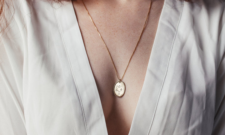 Romantic Fine 14K Solid Gold Small Diamonds Oval Coin Pendant for Women | Mothers Day Necklace | Beloved Heart Necklace