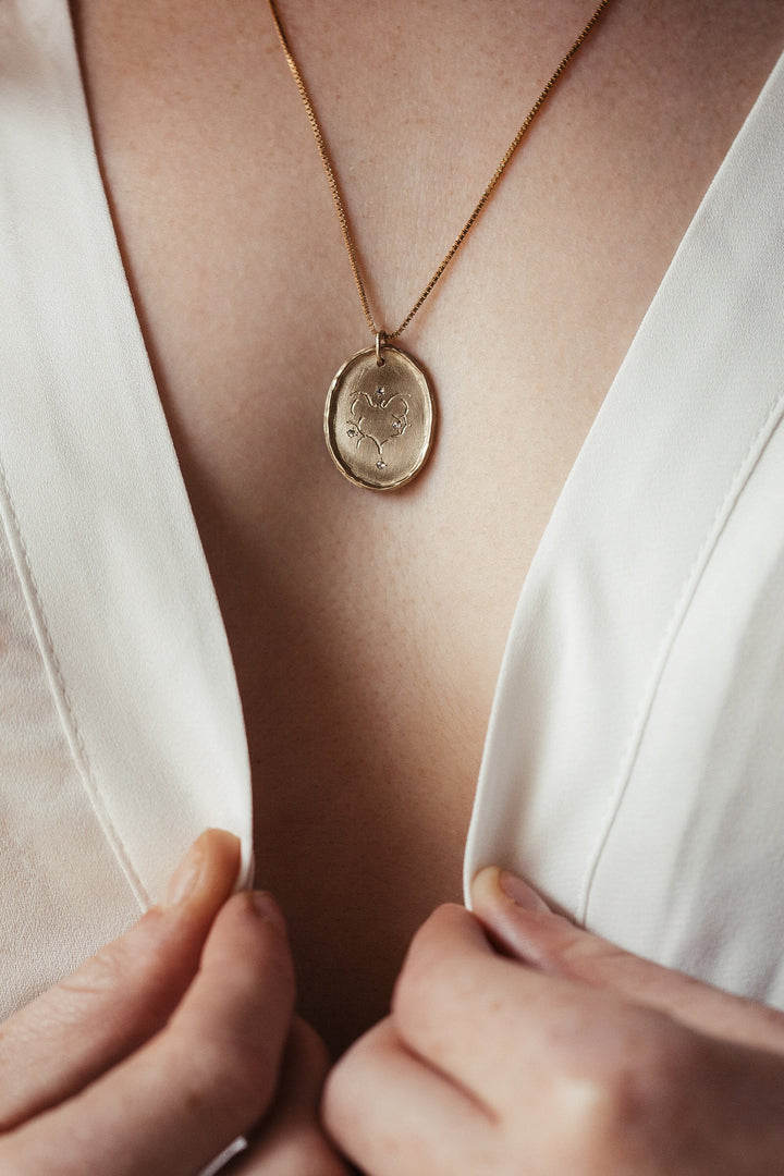 Romantic Fine 14K Solid Gold Small Diamonds Oval Coin Pendant for Women | Mothers Day Necklace | Beloved Heart Necklace