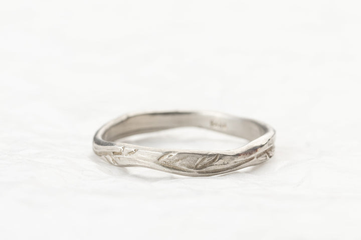14k Solid White Gold Wedding Bands His and Hers, Matching Wedding Rings, Floral Band, Olive Leaves Ring for Women and Men