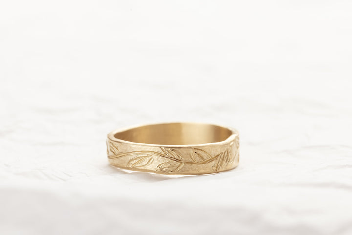 14k Solid White Gold Wedding Bands His and Hers, Matching Wedding Rings, Floral Band, Olive Leaves Ring for Women and Men