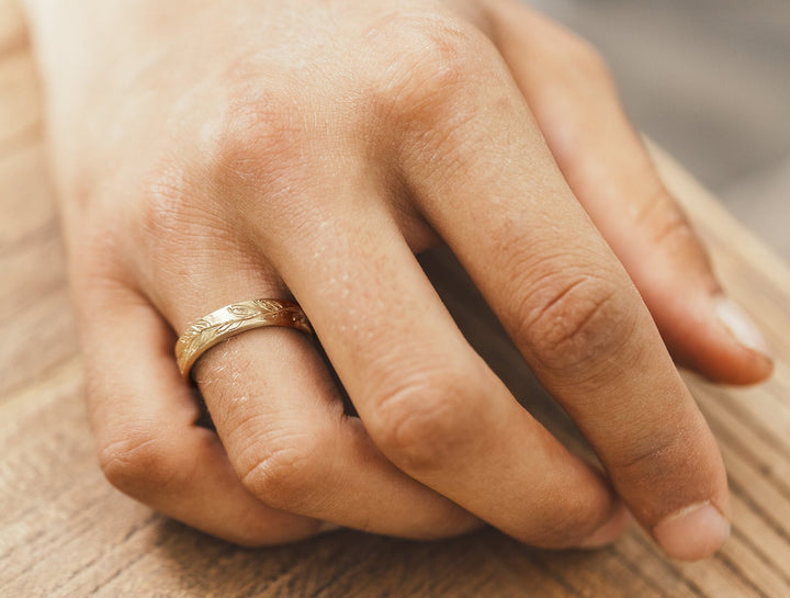 14k Solid White Gold Wedding Bands His and Hers, Matching Wedding Rings, Floral Band, Olive Leaves Ring for Women and Men