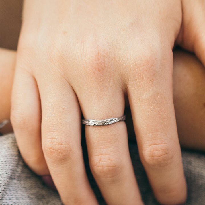 14k Solid White Gold Wedding Bands His and Hers, Matching Wedding Rings, Floral Band, Olive Leaves Ring for Women and Men