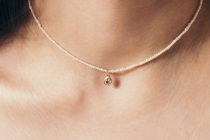 14K Solid Gold: Freshwater Pearl Necklace, Fine Jewelry, 2 mm, Small Natural Pearl Necklace