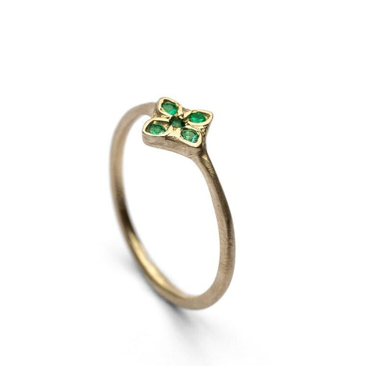 14k solid yellow gold Flower Emerald Engagement Ring, Natural Emerald May birthstone ring, Wedding Ring for Women