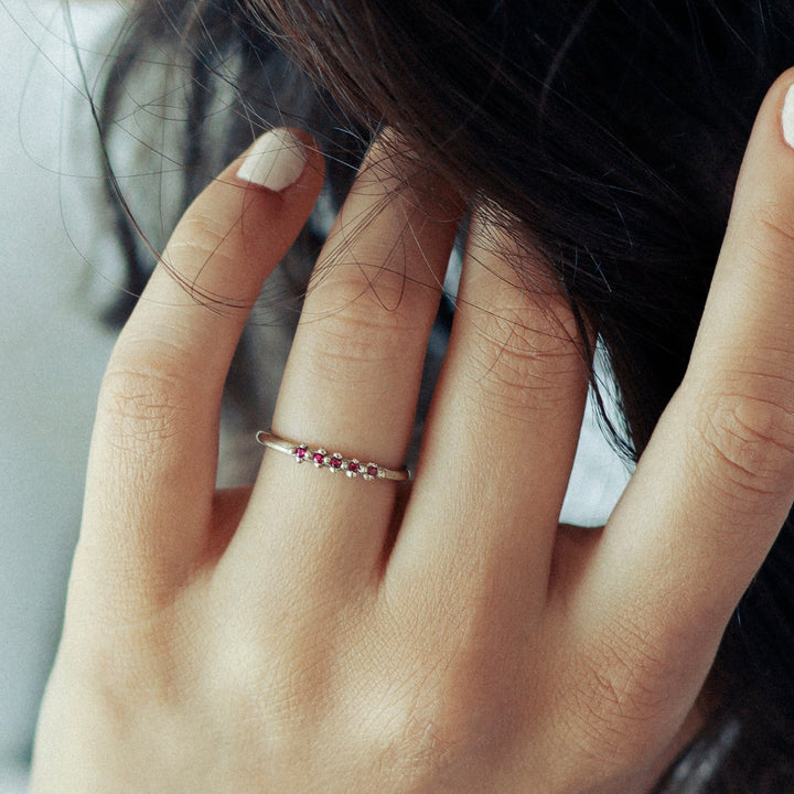 Natural Ruby 14K Solid Gold Ring, Engagement Ring, Delicate Minimalist Stacking Ring, Half Eternity Ring, Red gemstone 14K Gold Ruby Ring