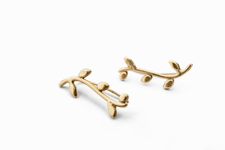 Gold Leaf Ear Climber, 14K Ear Cuff Ear Crawler, Delicate Minimalist Branch Earrings, Gift for Xmas
