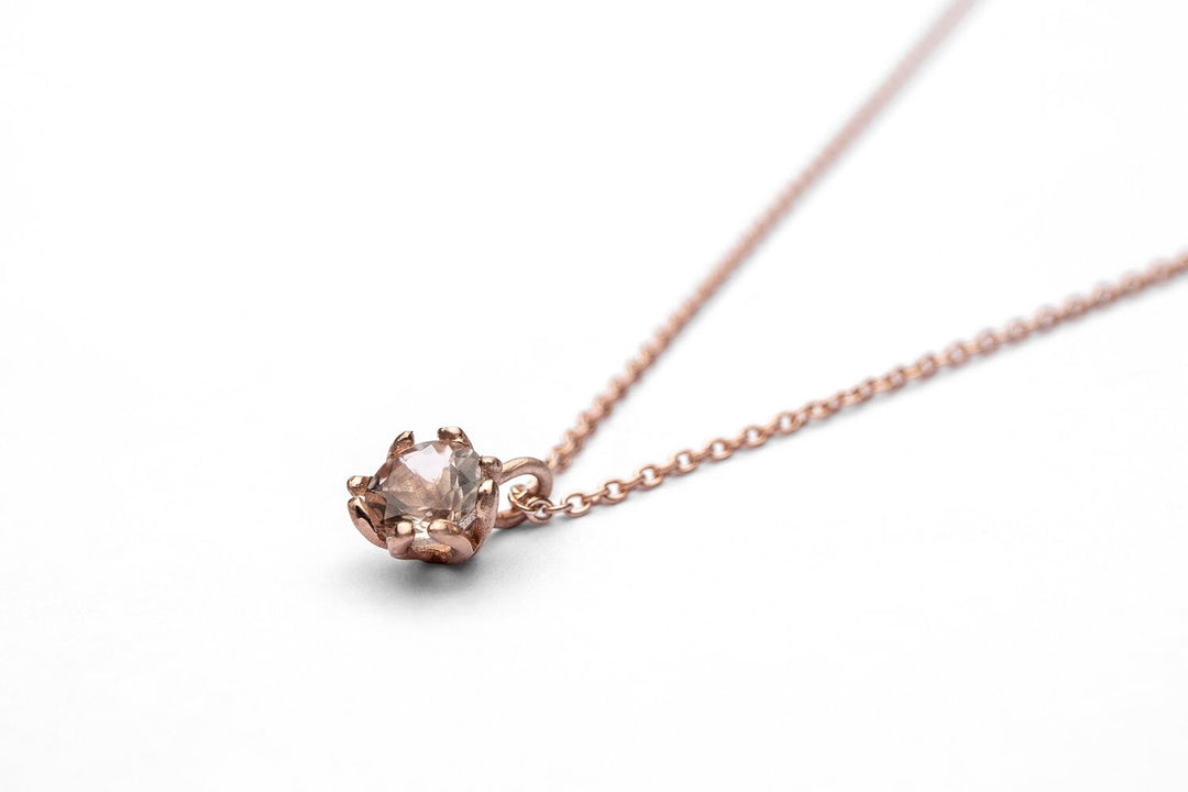 14k Solid Gold Morganite Flower Pendant Necklace for Women/Girls | Floral Peach Stone Solitaire Necklace | Real Gold Love Gift For Xmas