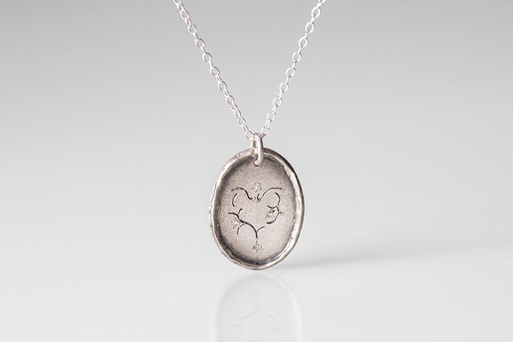 925 Sterling Silver & Salt-and-Pepper Diamonds Oval Coin Pendant for Women | "Mom" Coin Necklace - Customized Initials / Monogramed Pendant