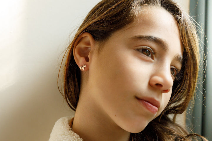 14K Gold Filigree Pony Stud Earrings, 14K Yellow Solid Gold Horse Dainty Earrings for Girls and Teens, Gift for Xmas