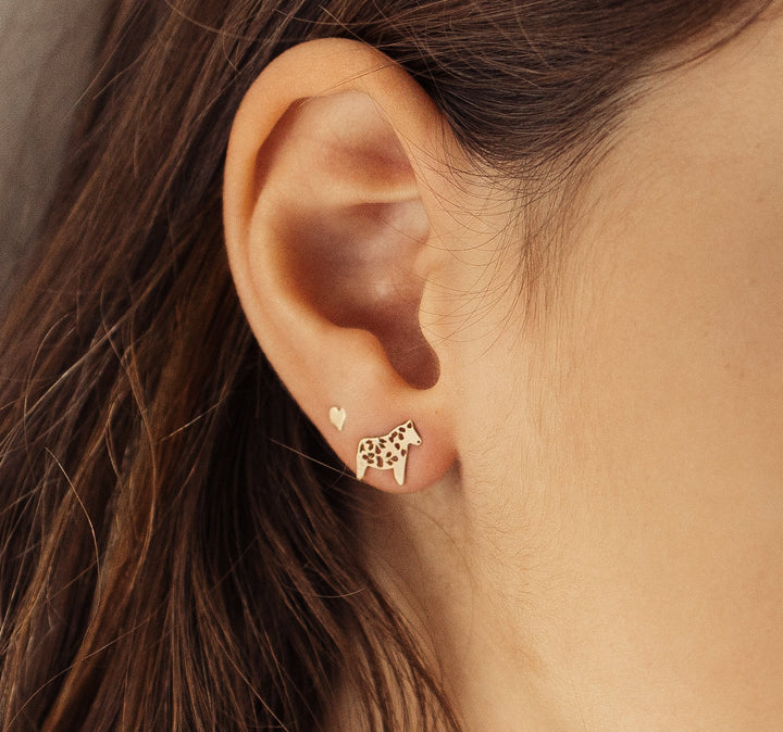 14K Gold Filigree Pony Stud Earrings, 14K Yellow Solid Gold Horse Dainty Earrings for Girls and Teens, Gift for Xmas