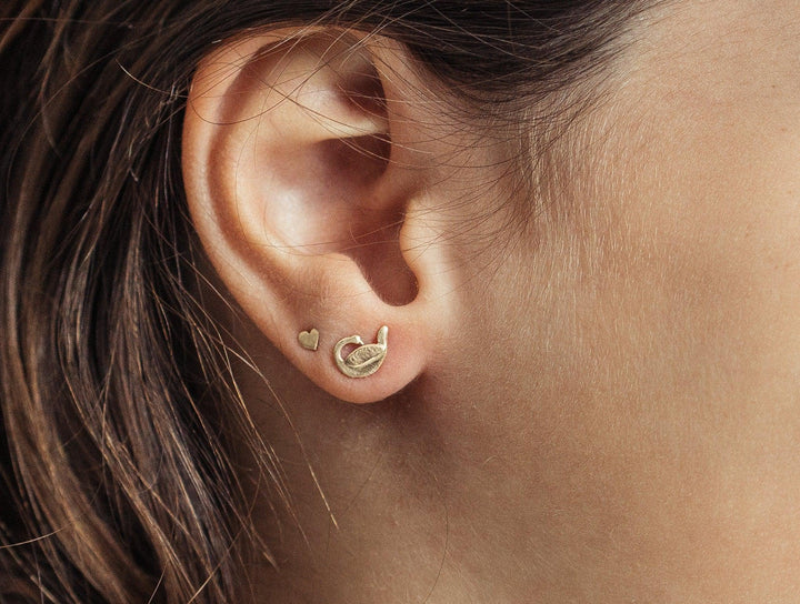 14K Solid Gold Heart Tiny Post Earrings for Babies / Toddlers / Girls, Gift for Xmas