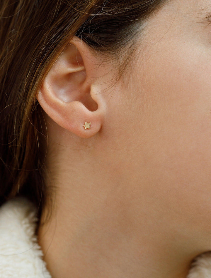 14K Solid Gold Moon & Stars Jewelry Set For Girls and Teens - Moon Pendant Necklace and Stars Stud Earrings, Gift for Xmas