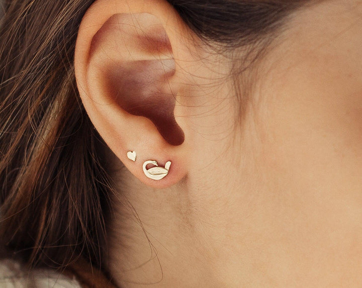 14k Gold Swan Stud Earrings for Girls, Infants, Toddlers, Children and Teens