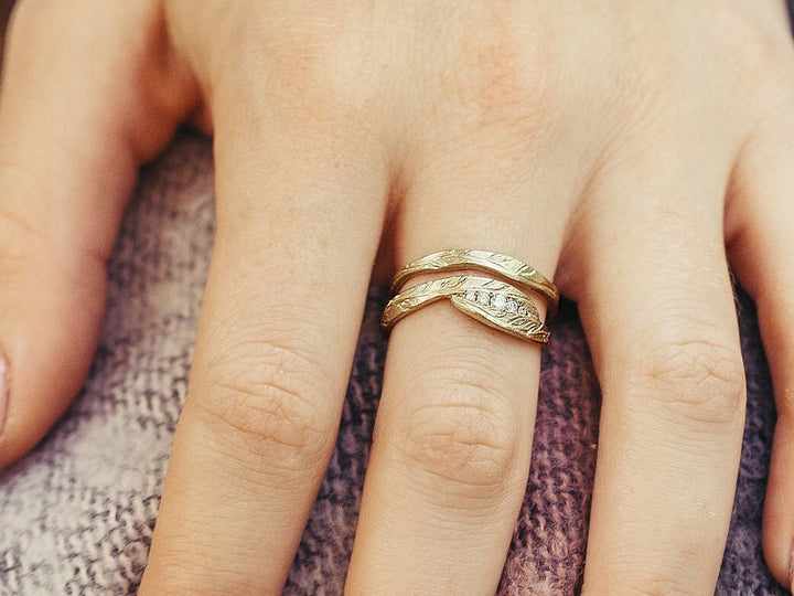 Engraved 14K Yellow Gold Leaf Wedding Ring