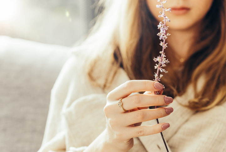 Lavender Flower and Amethyst Solid Gold Ring