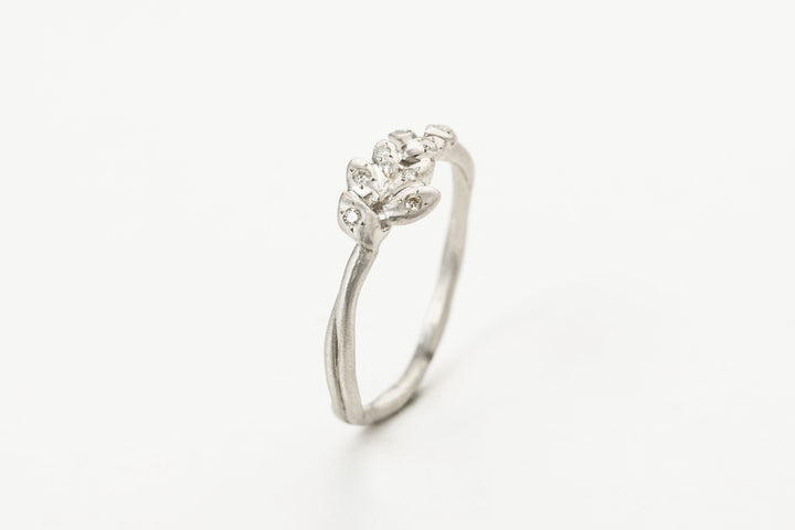 14K White Gold and Diamonds Lavender Leaves Ring- Special gift for nature lovers- Rush Gift For Xmas- Ship Next Day