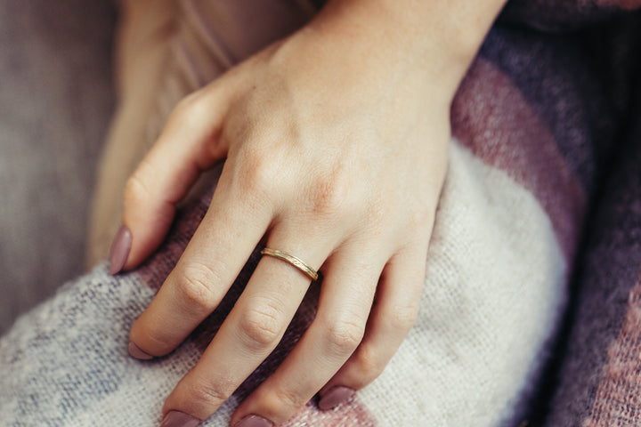 Engraved 14K Yellow Gold Leaf Wedding Ring