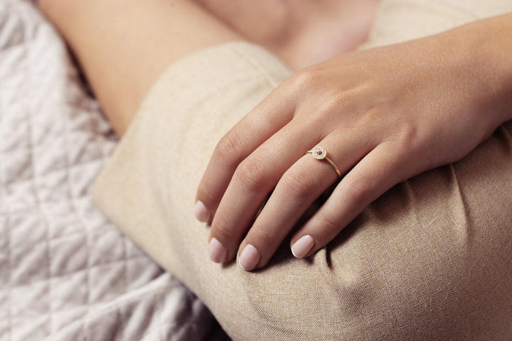 Dainty Gold Flower diamond Signet Ring, 14K Solid Gold Tiara Engraved Ring, Gemstone Engagement Ring