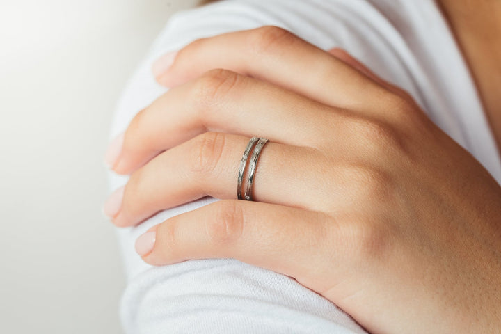 14K Yellow Gold Small Diamonds Wedding Ring, organic Engraving Ring, Split Gold Ring, Unique Ring For Her