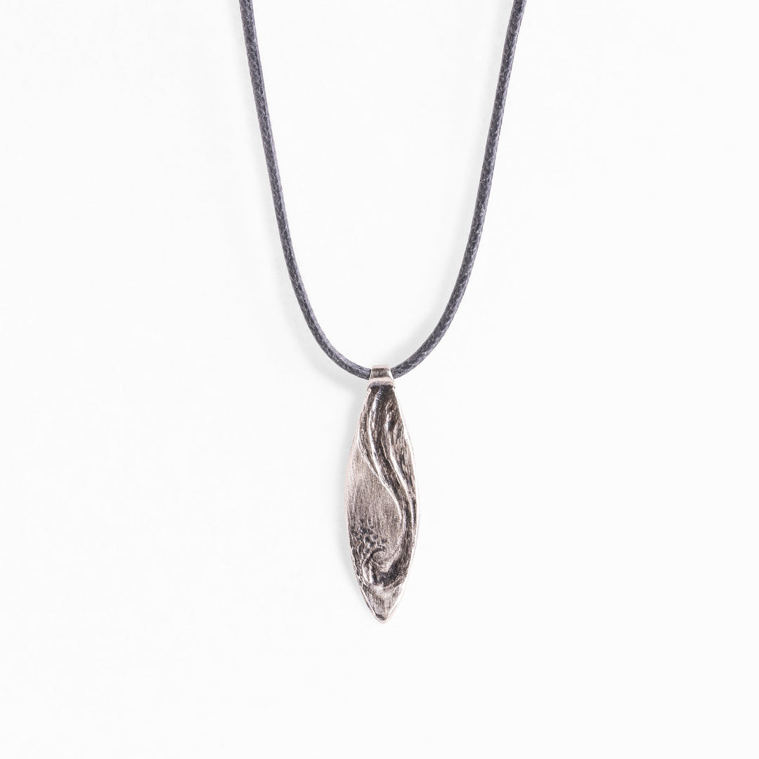 Surfboard Silver Pendant with Black Thread Necklace