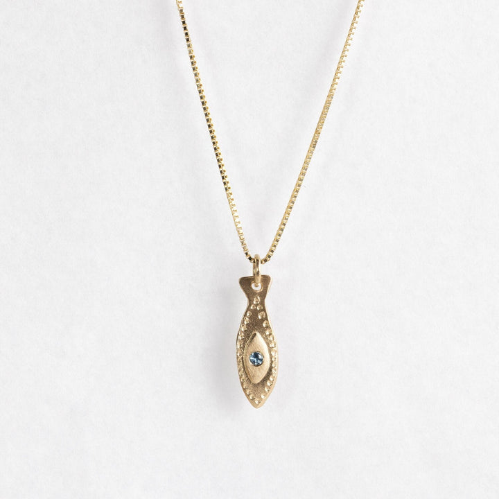 14K Dainty Gold Fish Blue Sapphire Pendant Necklace for Her