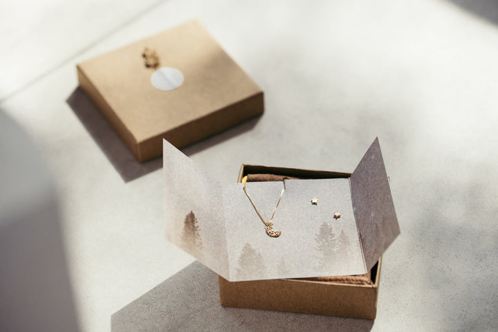 14K Solid Gold Moon & Stars Jewelry Set For Girls and Teens - Moon Pendant Necklace and Stars Stud Earrings, Gift for Xmas