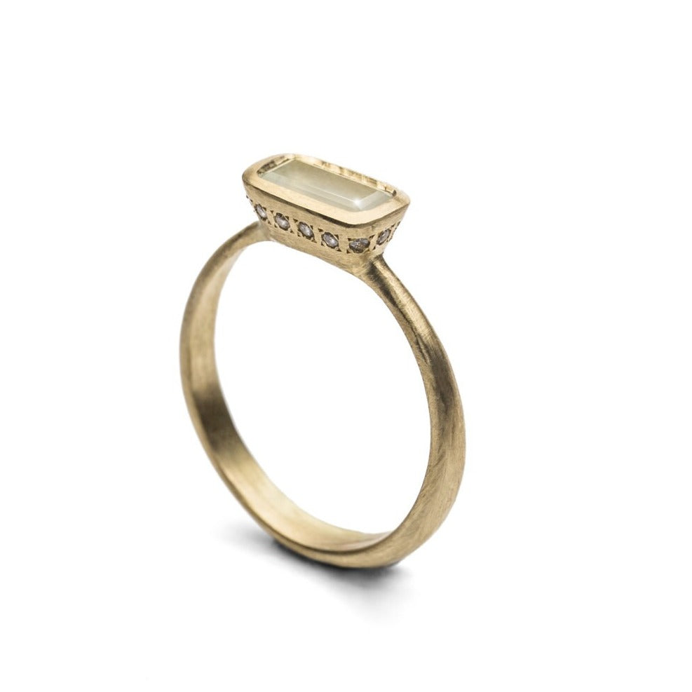 Milky Aquamarine And diamonds Engagement Ring