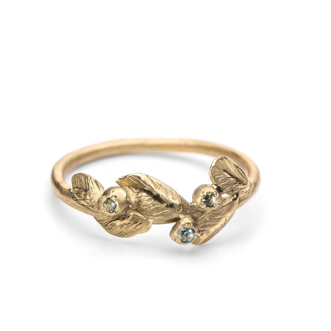 18K or 14K Solid Gold Sapphire Leaf Ring, Botanic engagement Ring , Sapphire Gold Ring , Leaf Band, nature Band