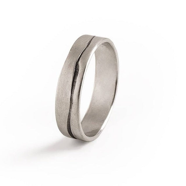 Mens Wedding Band - Silver Mens Wedding Band - Gentle Mountain Style Oxidized Engraving. Perfect Valentine's Day Gift For Him.
