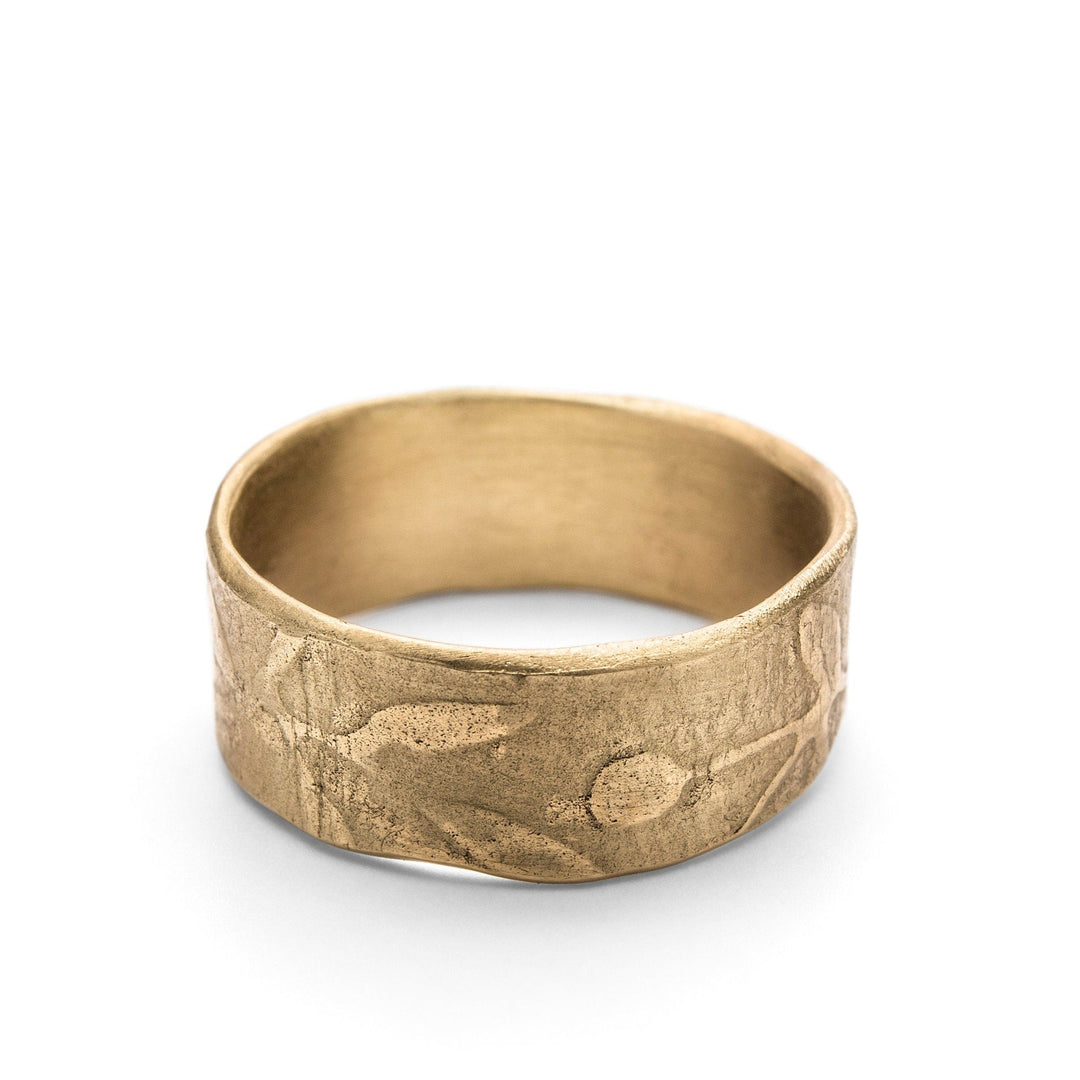 Solid Gold Leaves Ring, 14K Gold Women ring, Wide Gold Band, Women Gold Band.