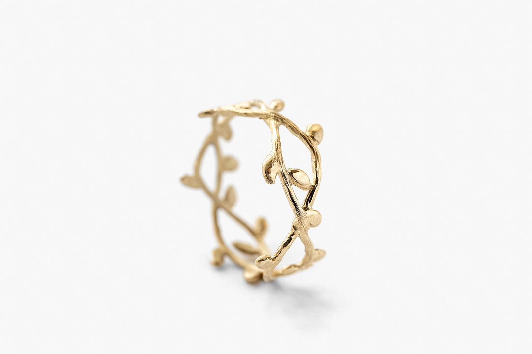 14K Gold Delicate Nature Inspired Ring, Gold Leaf Branch Ring, Olive engagement Ring