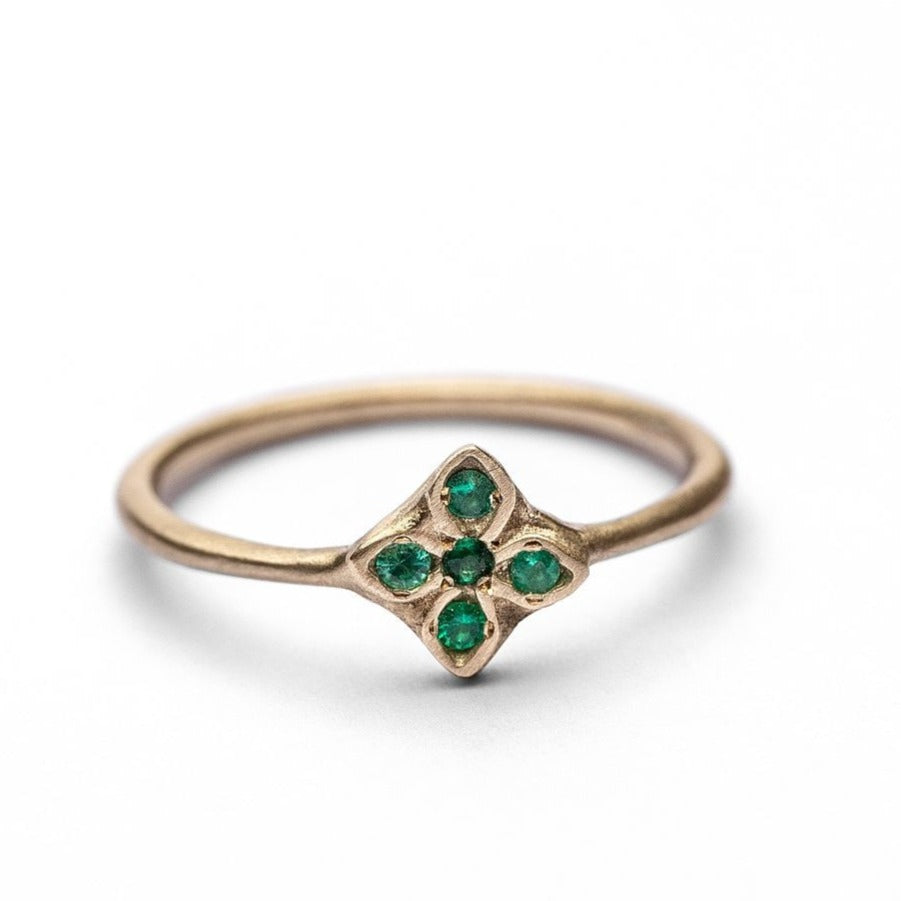 14k solid yellow gold Flower Emerald Engagement Ring, Natural Emerald May birthstone ring, Wedding Ring for Women