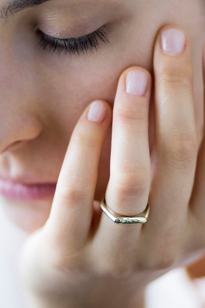 14K Yellow Gold Hammered Bar Ring, Massive solid Gold Wedding Ring, Handcrafted Gold Ring, Woman's Gold Ring, Yellow Gold 14karat Ring