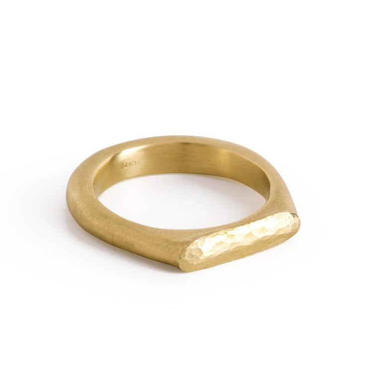 14K Yellow Gold Hammered Bar Ring, Massive solid Gold Wedding Ring, Handcrafted Gold Ring, Woman's Gold Ring, Yellow Gold 14karat Ring
