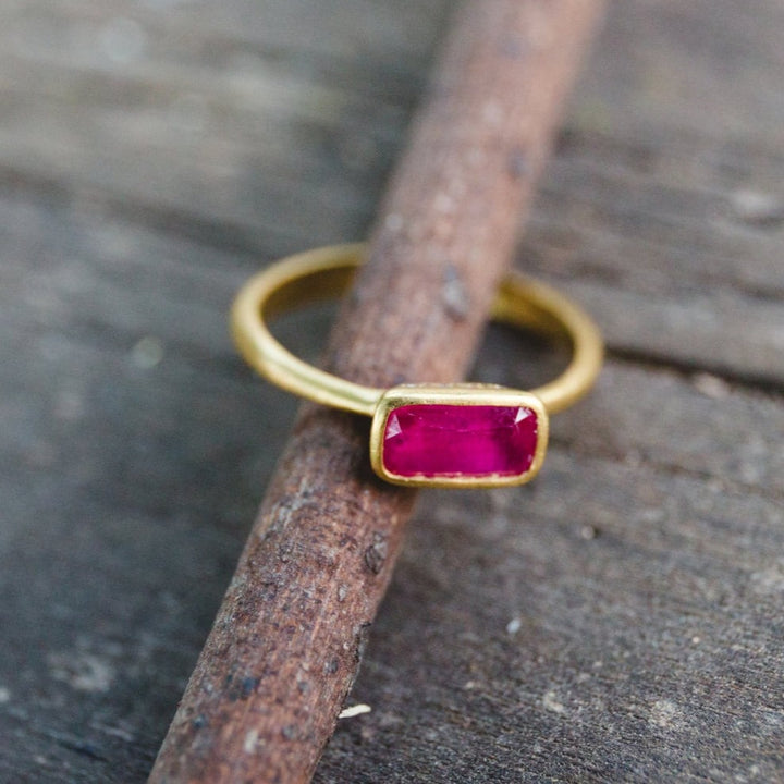 14K Yellow Gold Ruby Ring, Women Diamond Ring, July Birthstone Ring, Gold Ruby Stone Ring, Vintage Style Engagement Rings