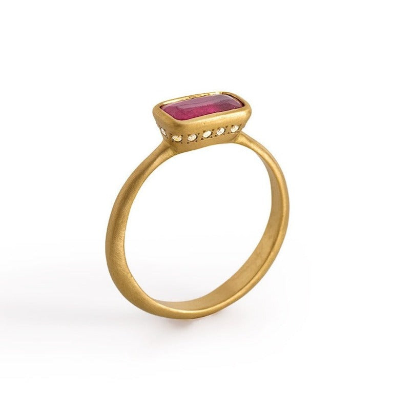 14K Yellow Gold Ruby Ring, Women Diamond Ring, July Birthstone Ring, Gold Ruby Stone Ring, Vintage Style Engagement Rings