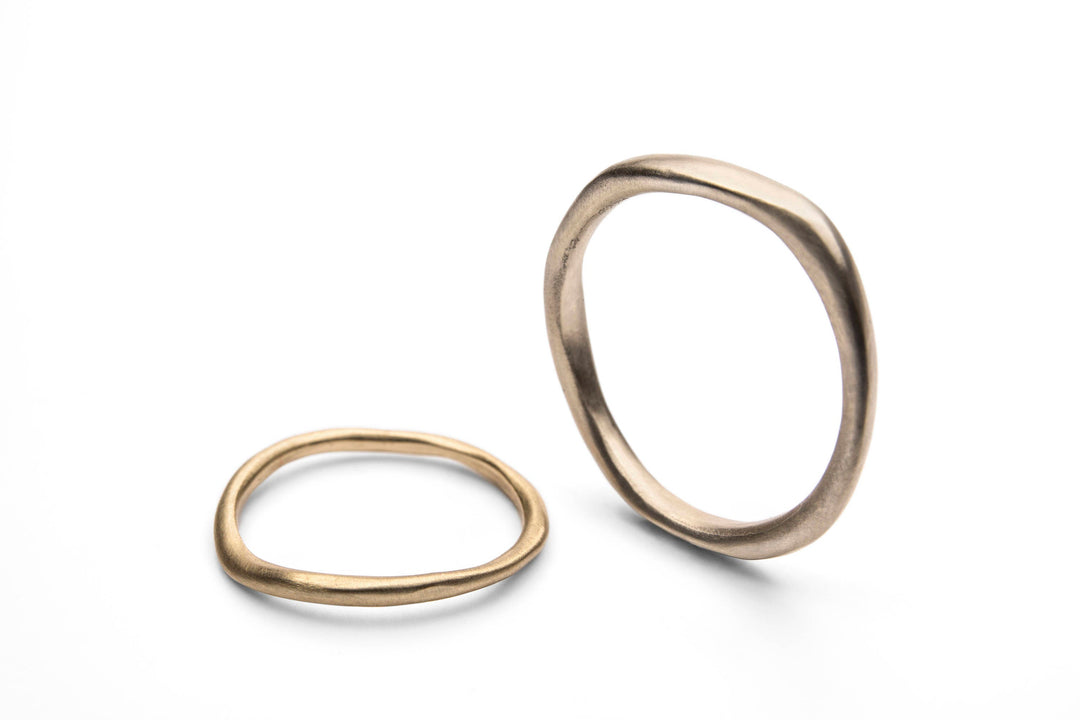 14k Solid Gold Wedding Bands His and Hers, Matching Wedding Rings | Handmade Unique Couple Wave Rings