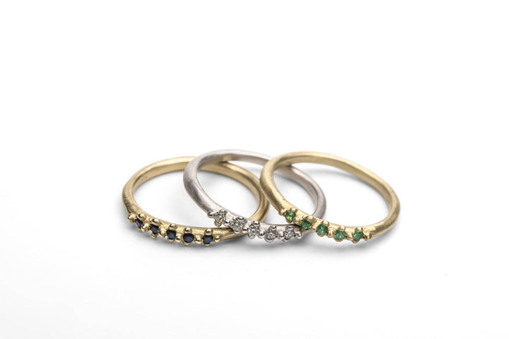 14K Solid Gold Natural Blue Sapphire Ring, Half Eternity Wedding Band, Gemstone Stacking Ring, Handmade Alternative Engagement Ring