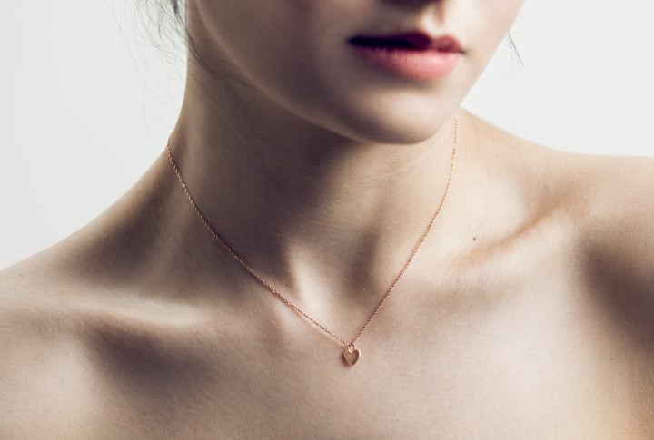 14k Rose Gold Heart Necklace, Small Pendant Necklace, Tiny Heart Necklace, Solid Gold Necklace, Minimalist Women Jewelry, Love Gift
